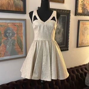 Keepsake The Label textured gold cocktail dress.